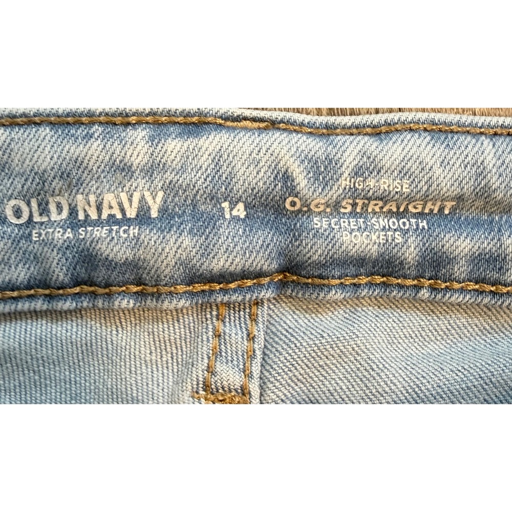 Old Navy OG Straight High Rise Light Wash Button Fly Extra Stretch Jeans Mens 14 - Picture 2 of 4